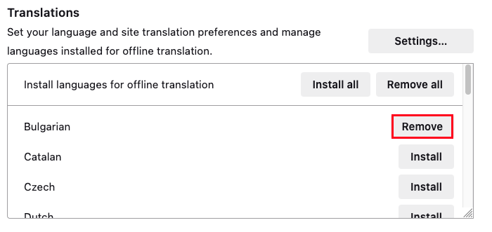 Remove language